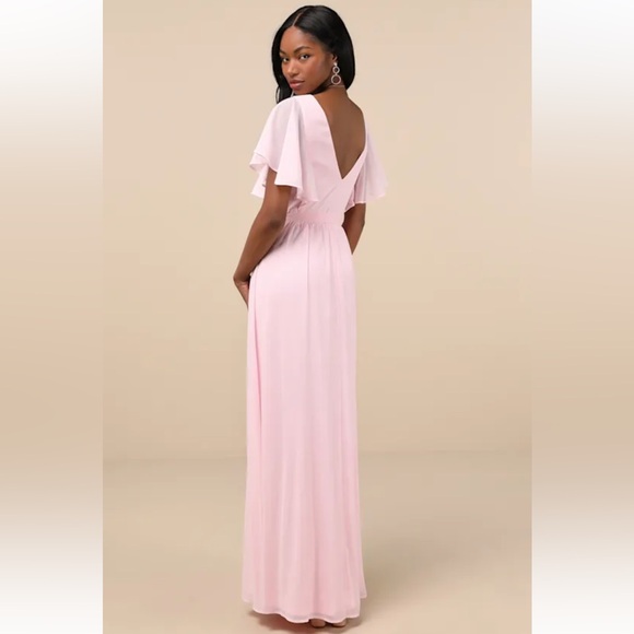 NWT Lulus “Convincing Grace” Light Blush Flutter Sleeve Wrap Maxi Dress - Picture 2 of 5